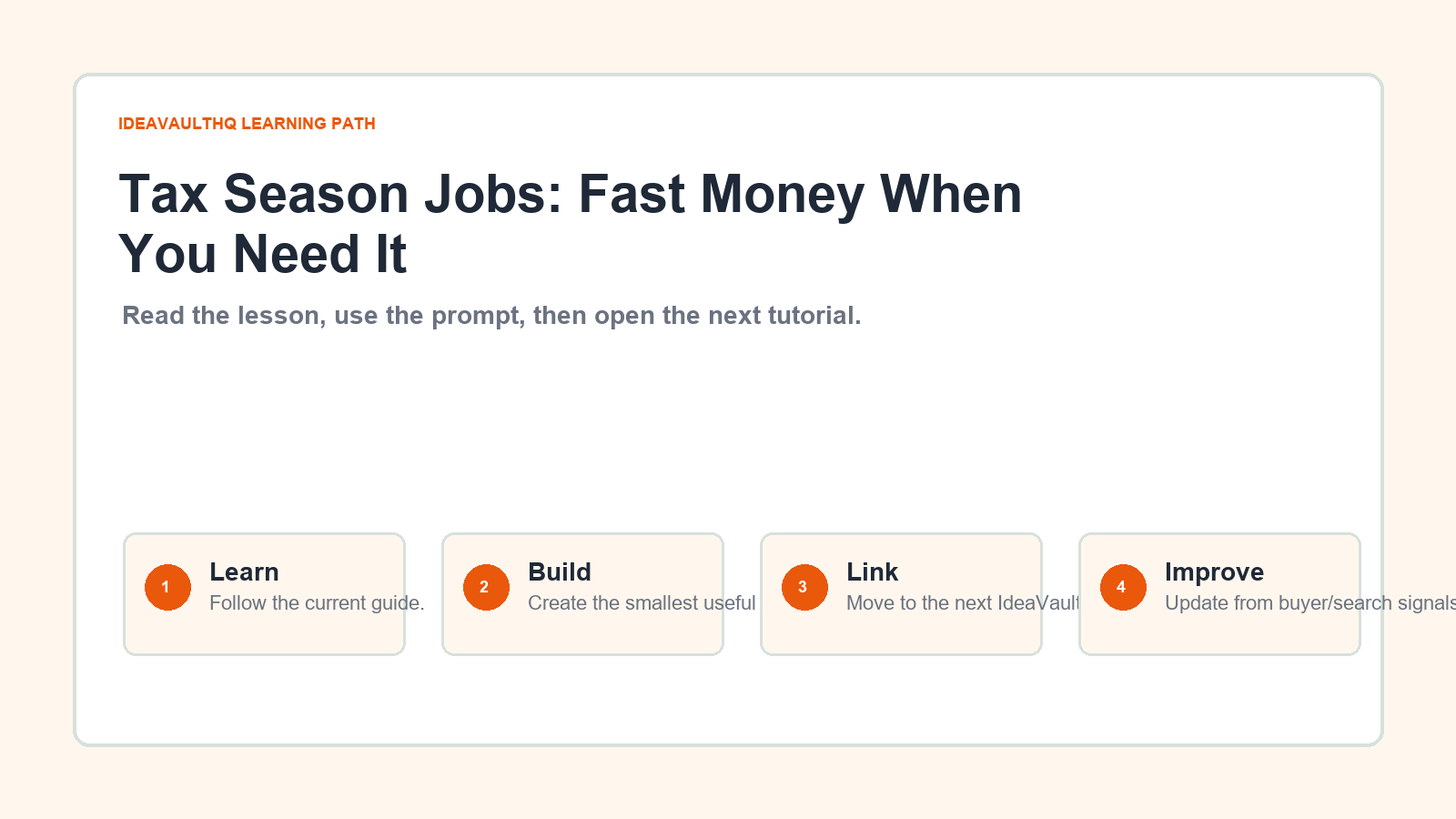 Original IdeaVaultHQ learning path graphic for Tax Season Jobs: Fast Money When You Need It
