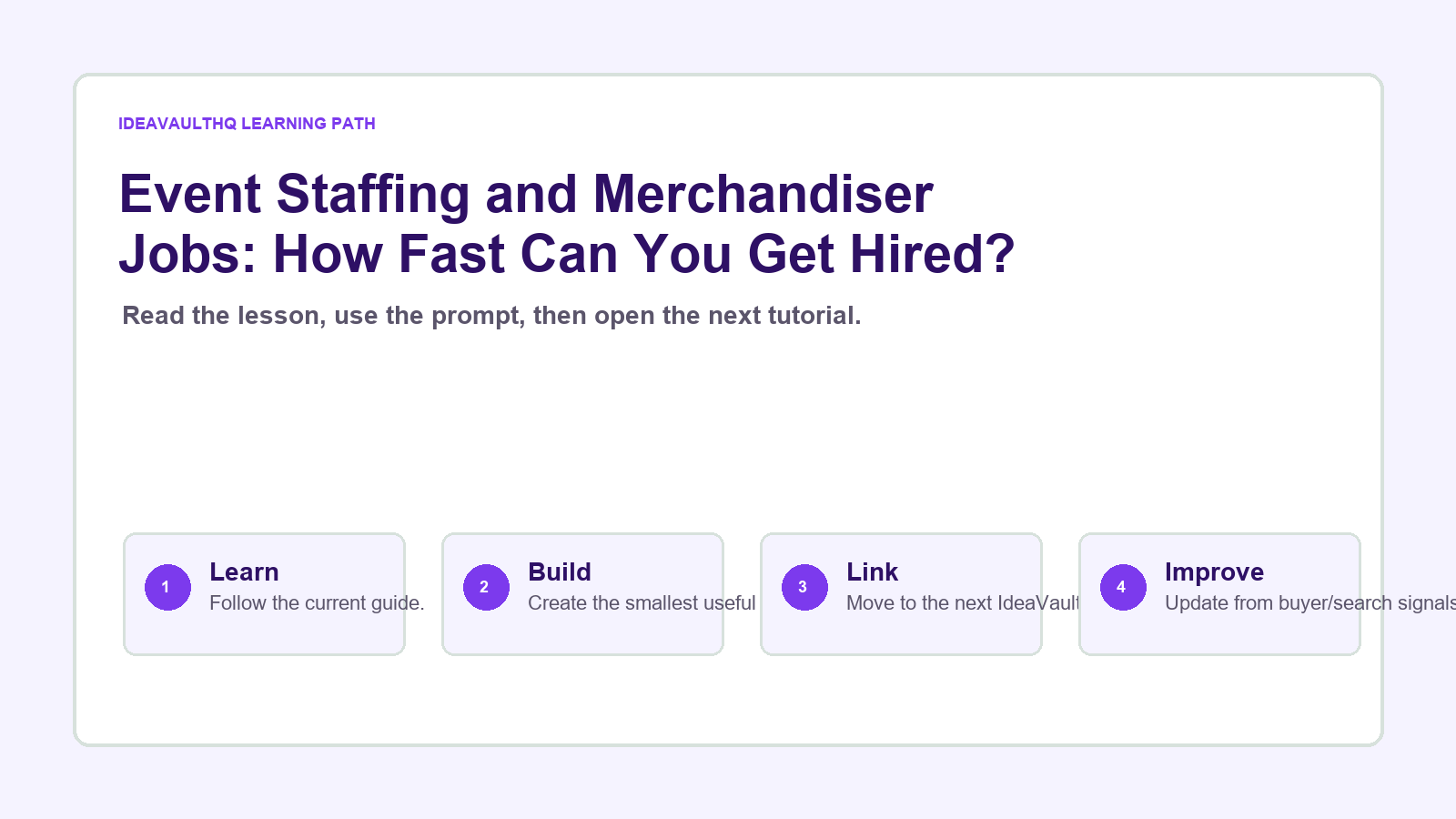 Original IdeaVaultHQ learning path graphic for Event Staffing and Merchandiser Jobs: How Fast Can You Get Hired?