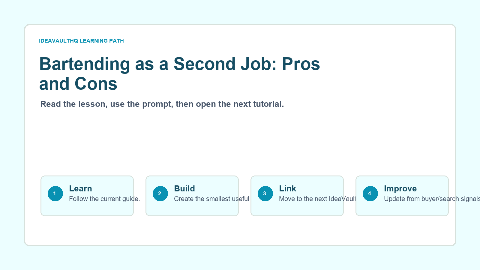 Original IdeaVaultHQ learning path graphic for Bartending as a Second Job: Pros and Cons