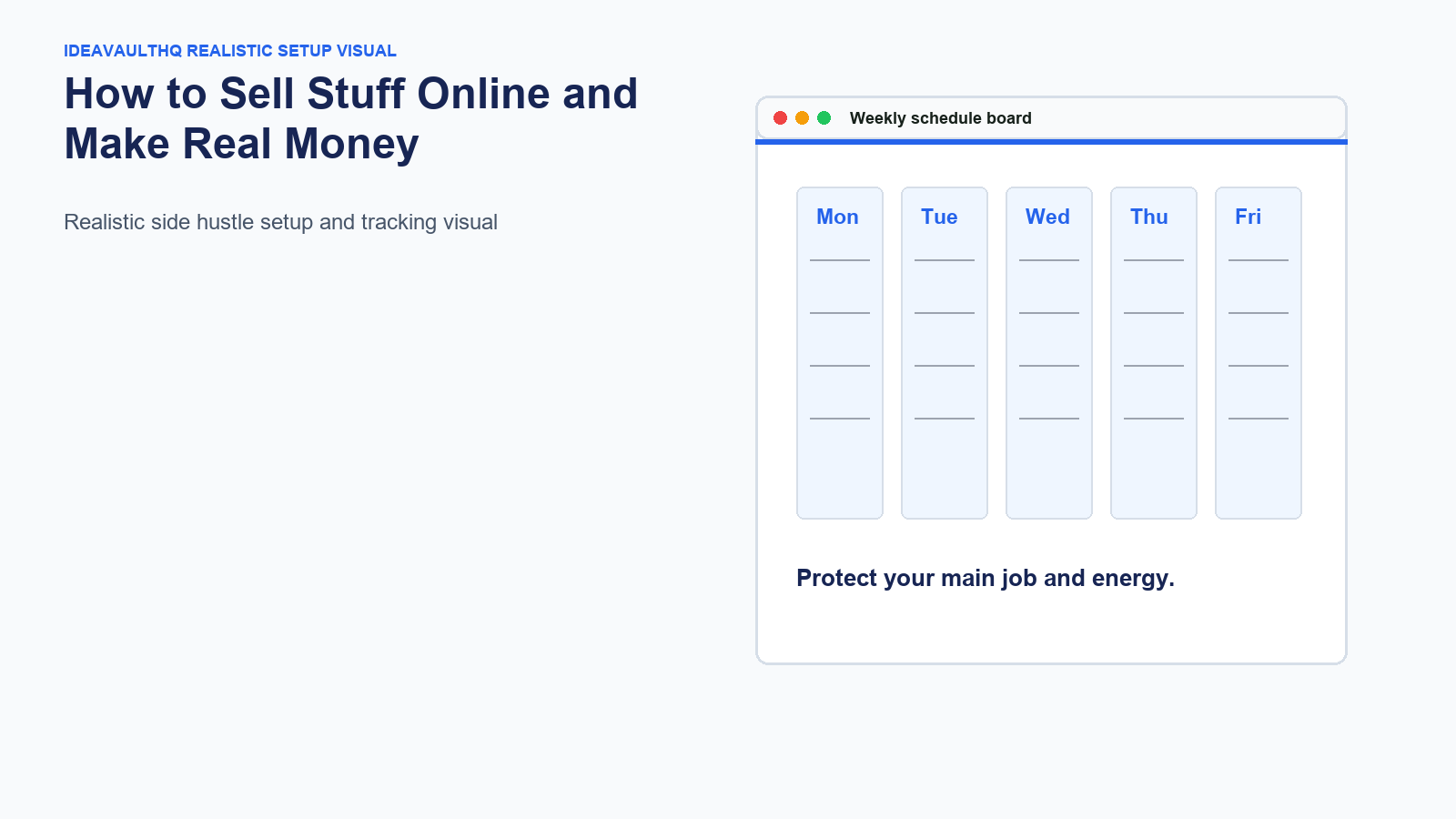 Workflow board for How to Sell Stuff Online and Make Real Money