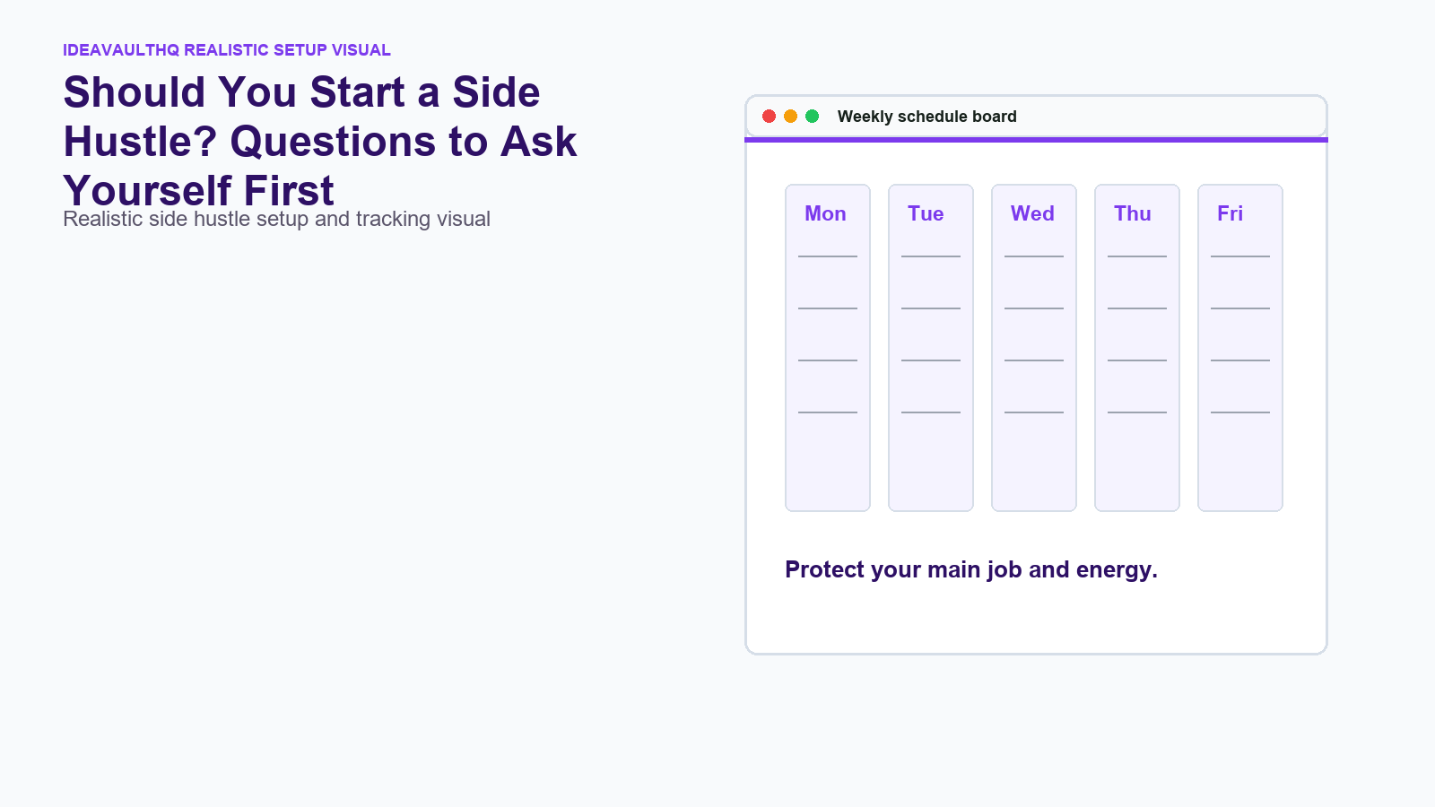Workflow board for Should You Start a Side Hustle? Questions to Ask Yourself First