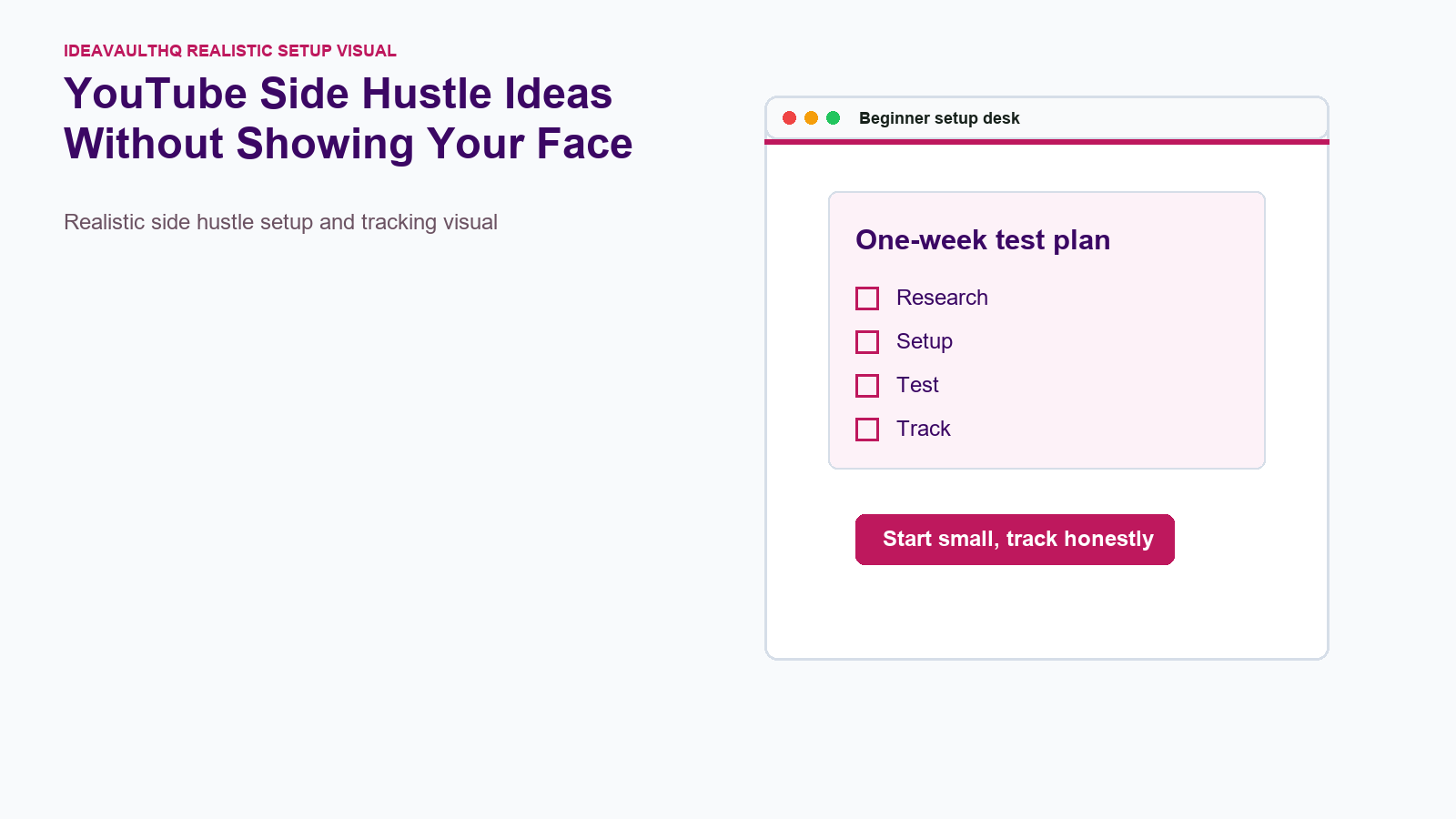Tracking board for YouTube Side Hustle Ideas Without Showing Your Face