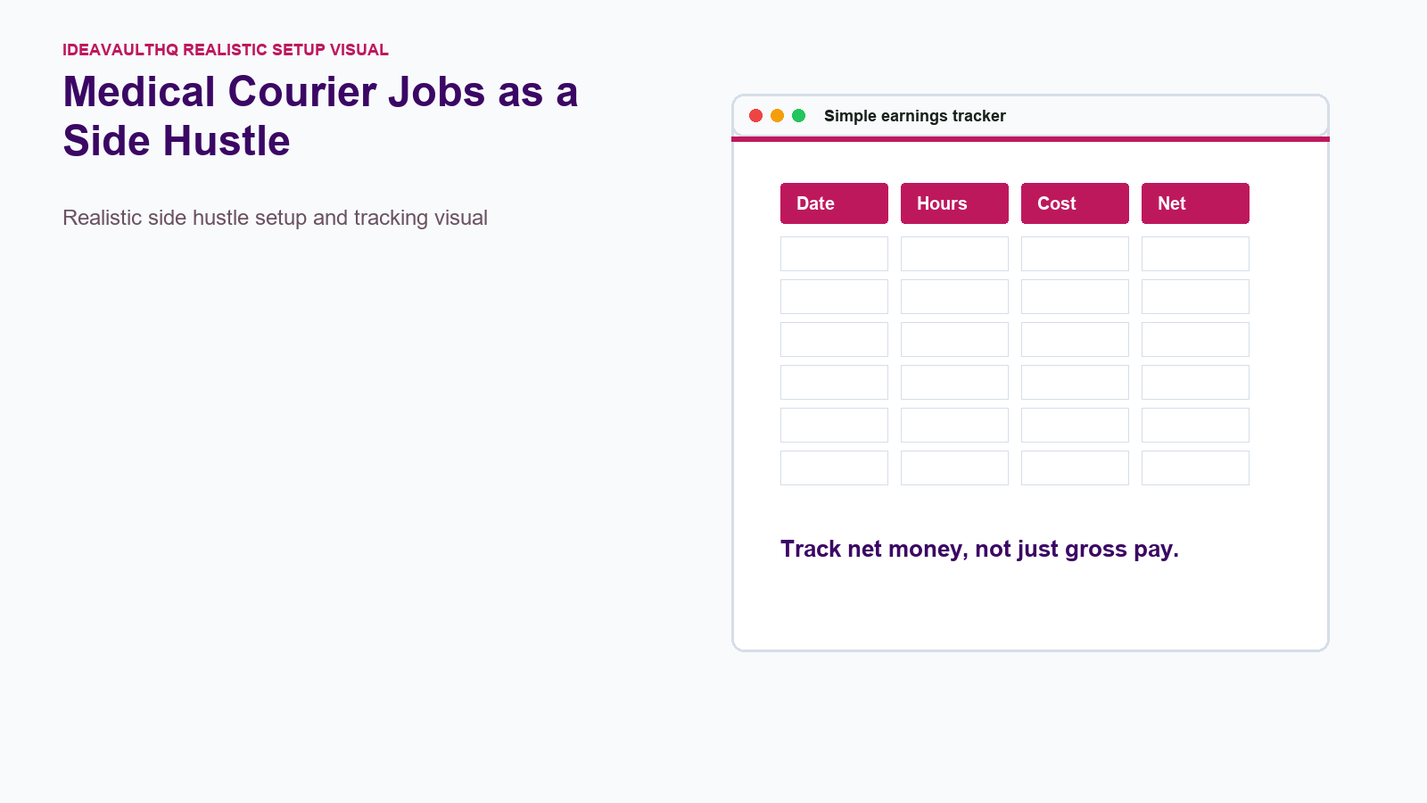 Checklist board for Medical Courier Jobs as a Side Hustle