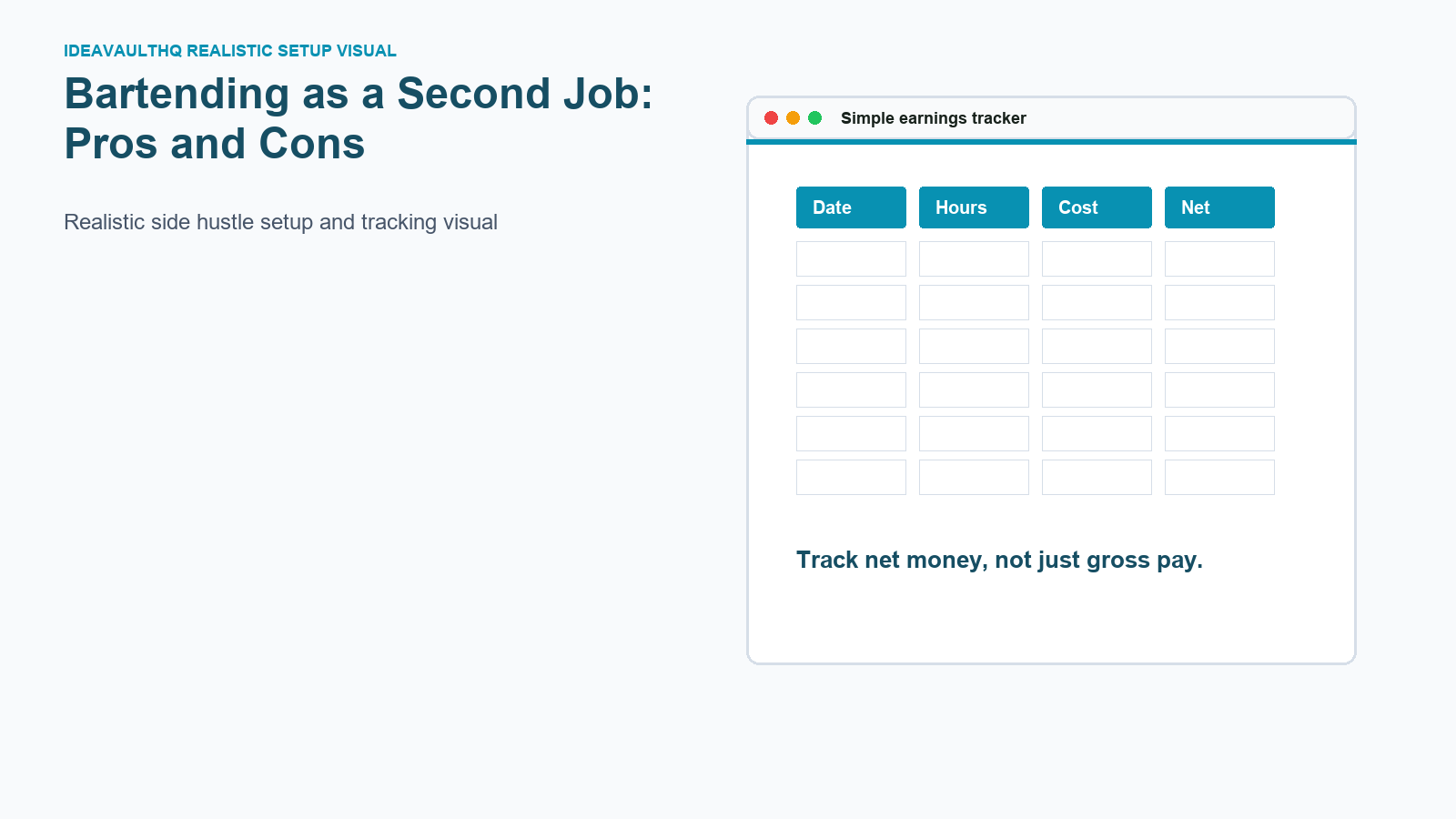 Checklist board for Bartending as a Second Job: Pros and Cons