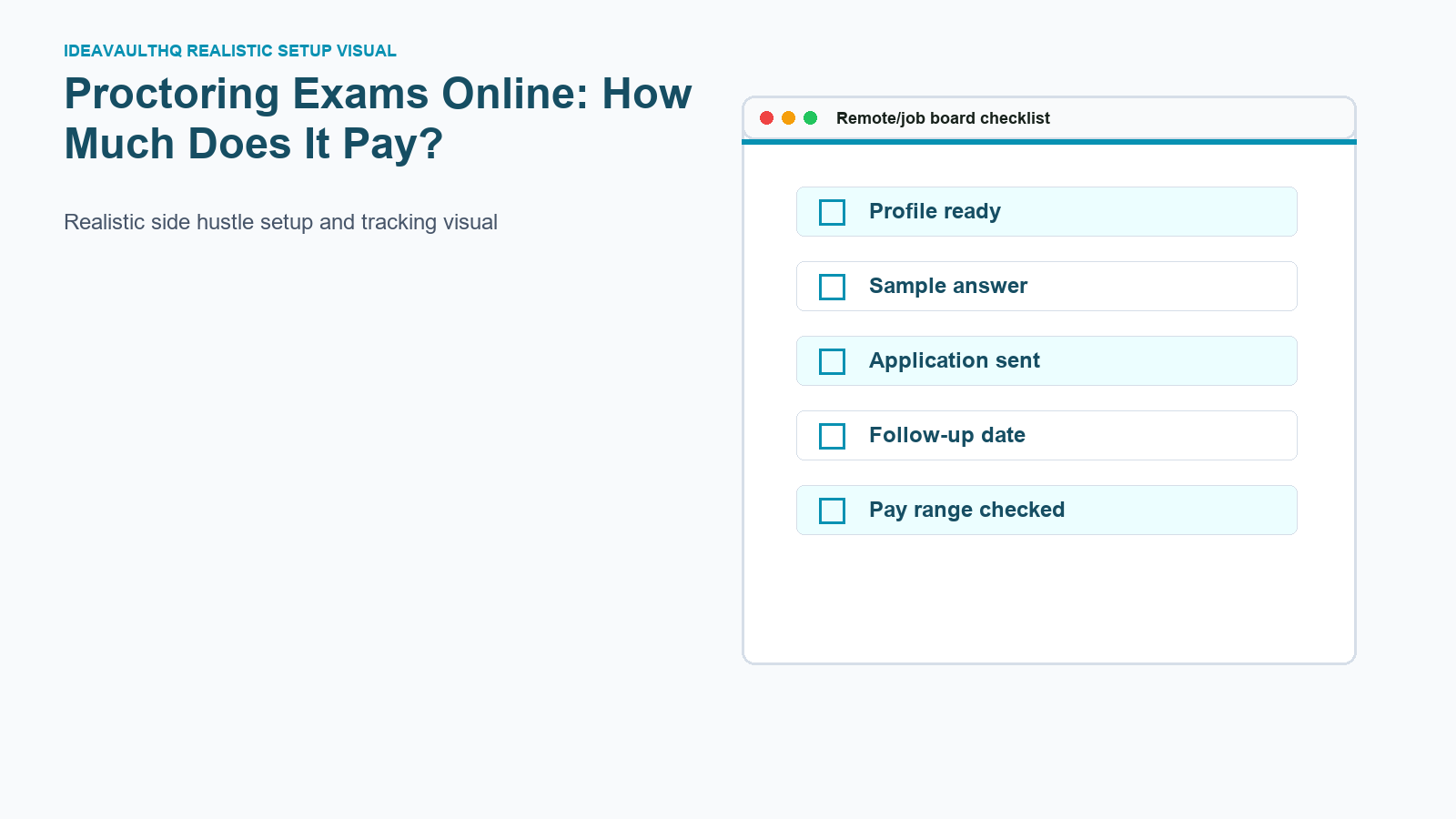 Realistic IdeaVaultHQ setup visual for Proctoring Exams Online: How Much Does It Pay?