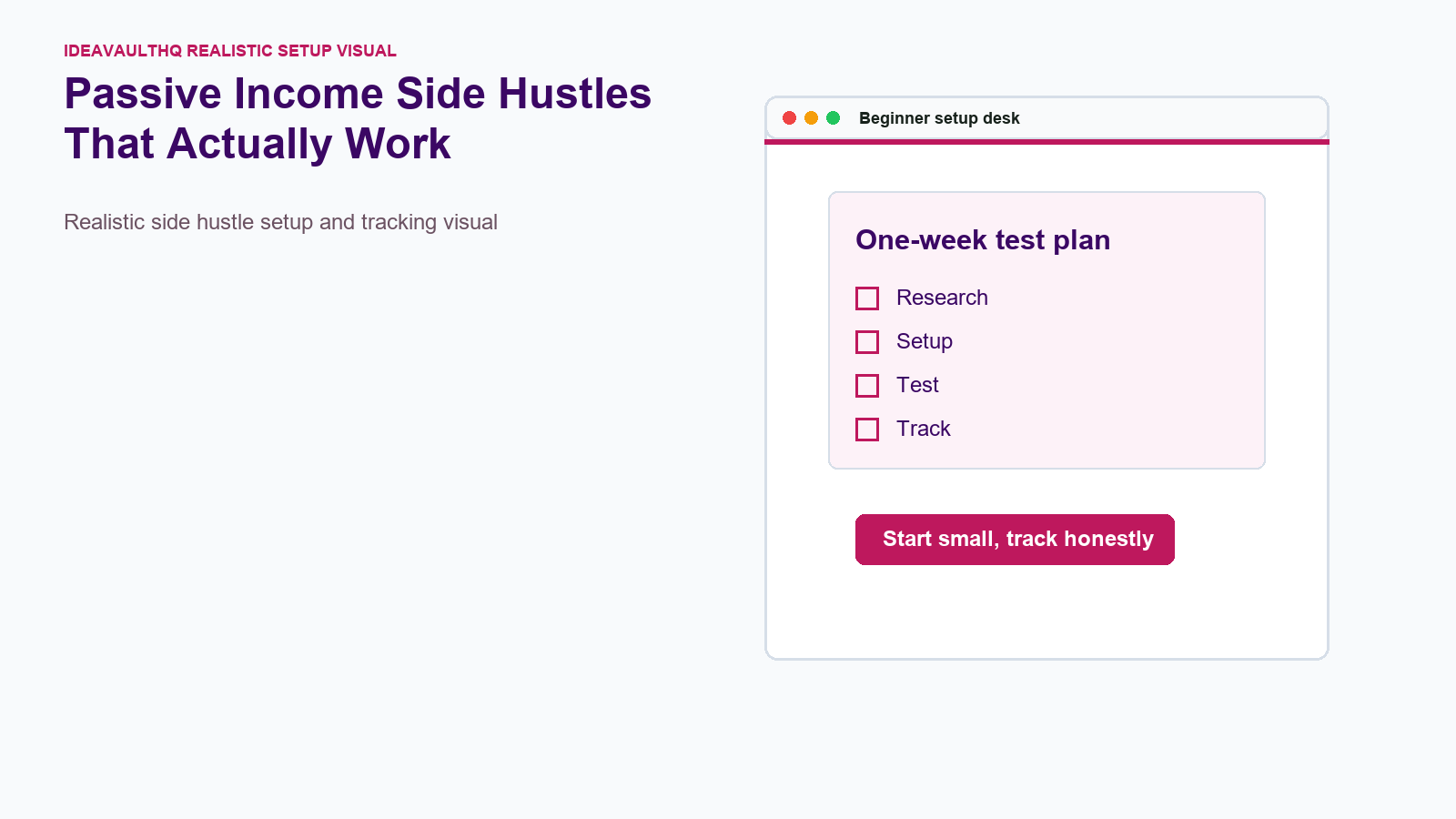 Tracking board for Passive Income Side Hustles That Actually Work