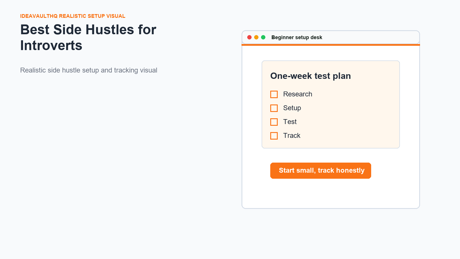Realistic IdeaVaultHQ setup visual for Best Side Hustles for Introverts