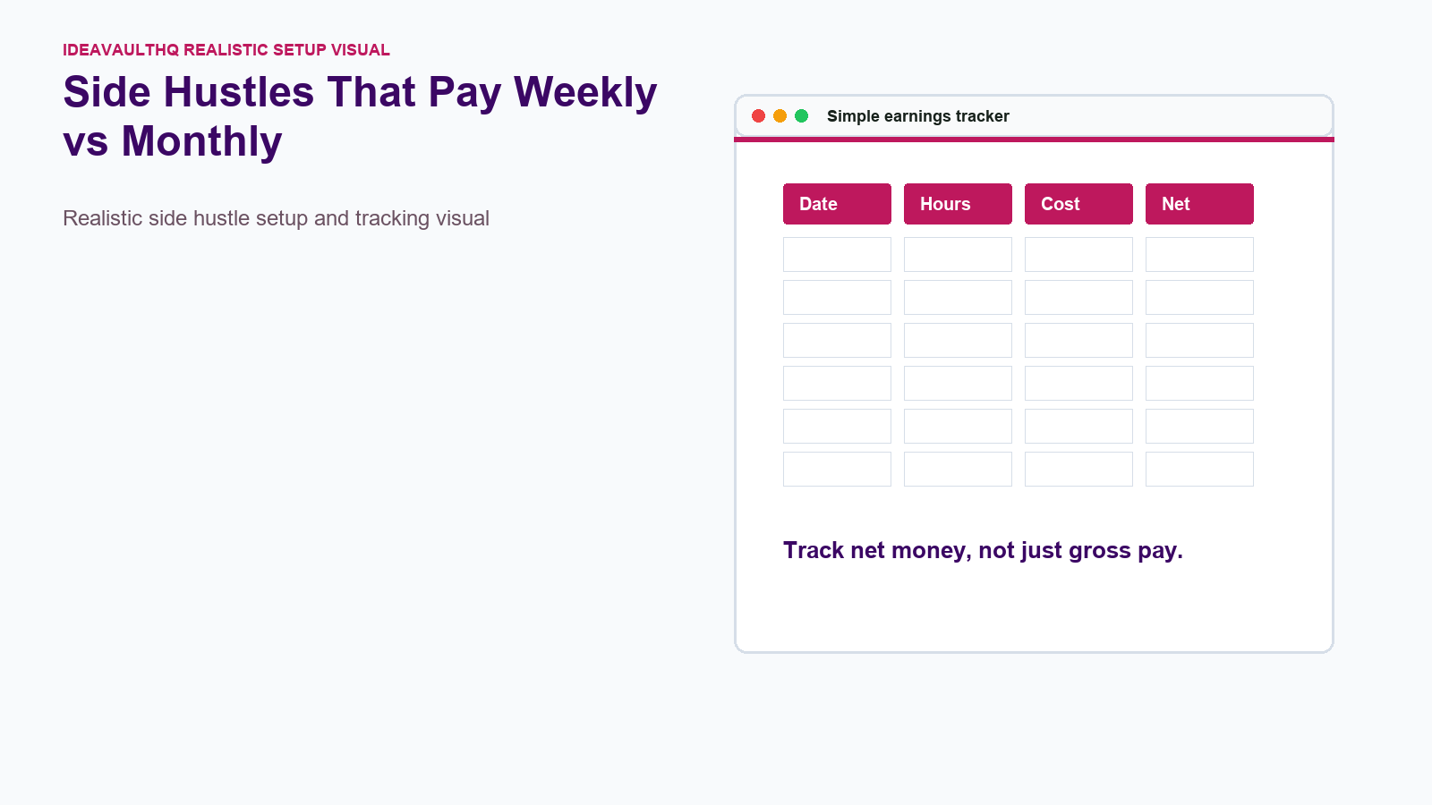 Checklist board for Side Hustles That Pay Weekly vs Monthly