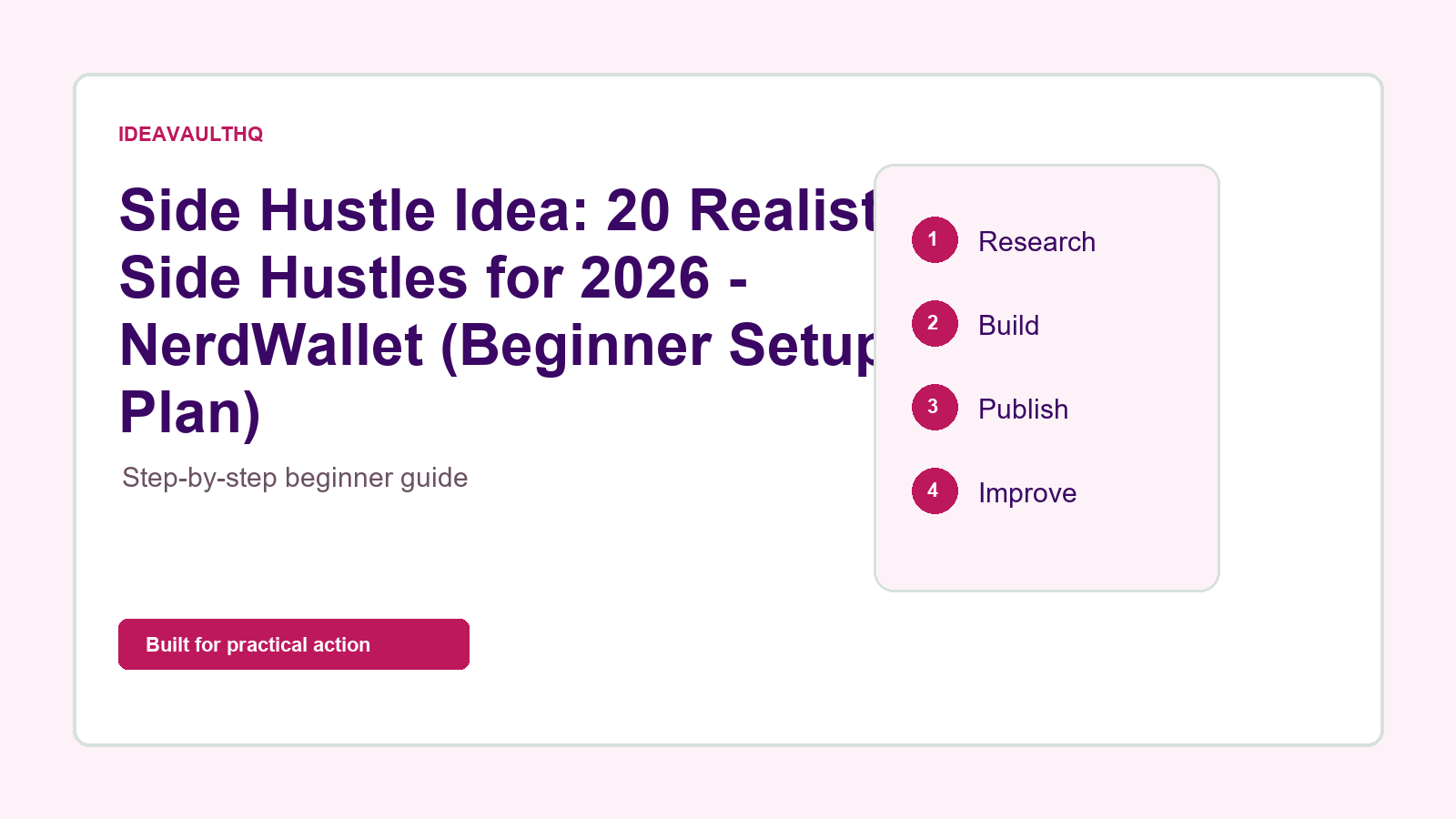Custom IdeaVaultHQ graphic for planning a beginner side hustle around 20 Realistic Side Hustles for 2026 - NerdWallet